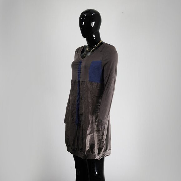 Contemporary Taupe & Blue Contrast Panel Tunic Dress - Picture 2 of 6